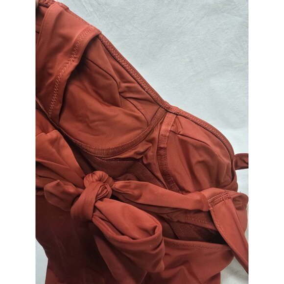 Knix Balcony Cup One Piece Wide Strap Back Tie Closure Swimsuit Size Medium-Lava - Picture 5 of 9